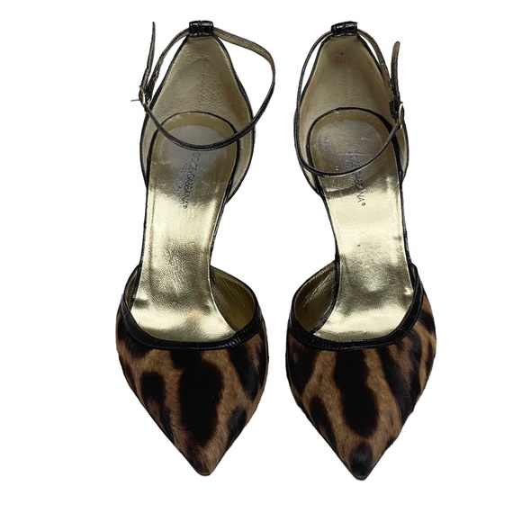 Dolce & Gabbana D&G ☻ Leopard Print Pony Hair Ankle Strap Pointy Toe Heels ☻ 9M - Picture 8 of 16